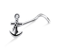 Roped Anchor Shaped Silver Curved Nose Stud NSKB-1035